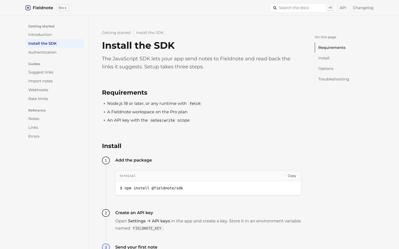 Docs example: installing an SDK